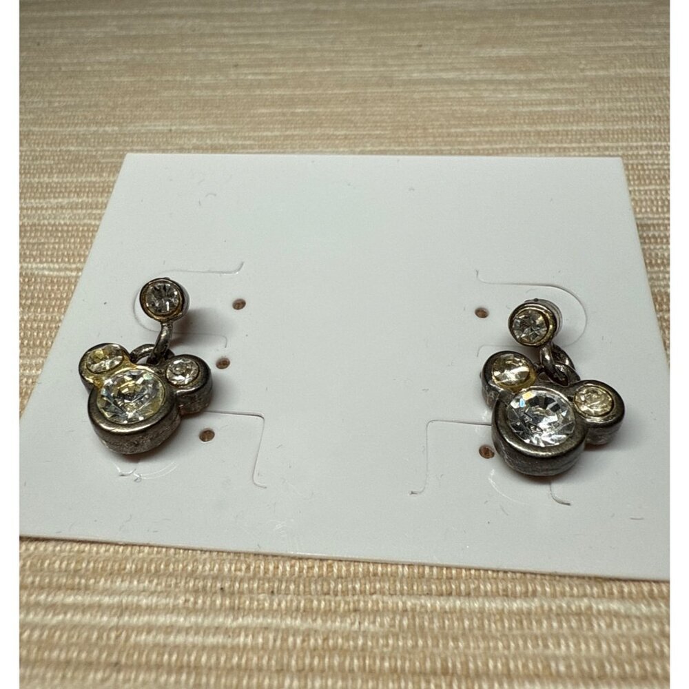 Disney Mickey Mouse Silver Crystal Stud Earrings Silver Unpolished